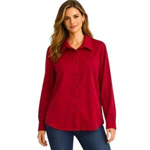 Denim&Co Shacket Size Large Red Long Sleeve NWOT